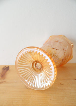 Vintage Jeanette Marigold Iris & Herringbone Carnival Glass Vase