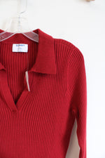 NEW Old Navy Red Ribbed Collared Long Sleeved Top | XL Tall