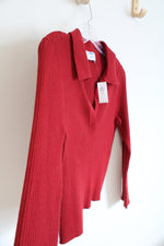 NEW Old Navy Red Ribbed Collared Long Sleeved Top | XL Tall