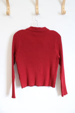 NEW Old Navy Red Ribbed Collared Long Sleeved Top | XL Tall