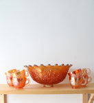 Vintage Fenton Orange Tree Marigold Carnival Glass Punch Bowl & Glasses Set Of 9