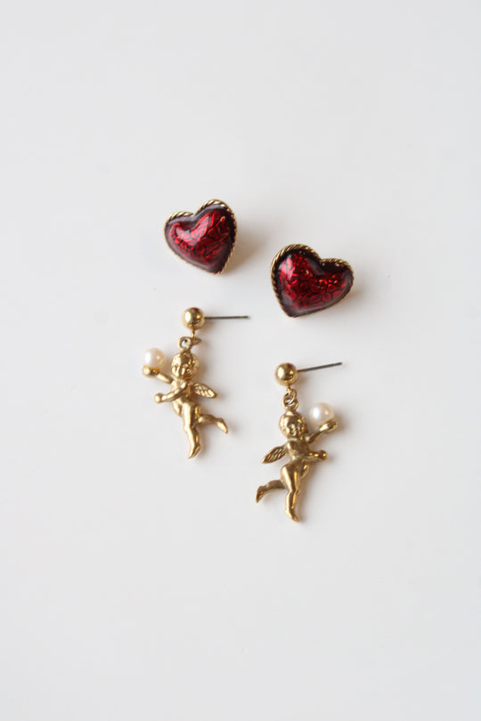 Avon Cupid & Heart Earrings | Set Of 2