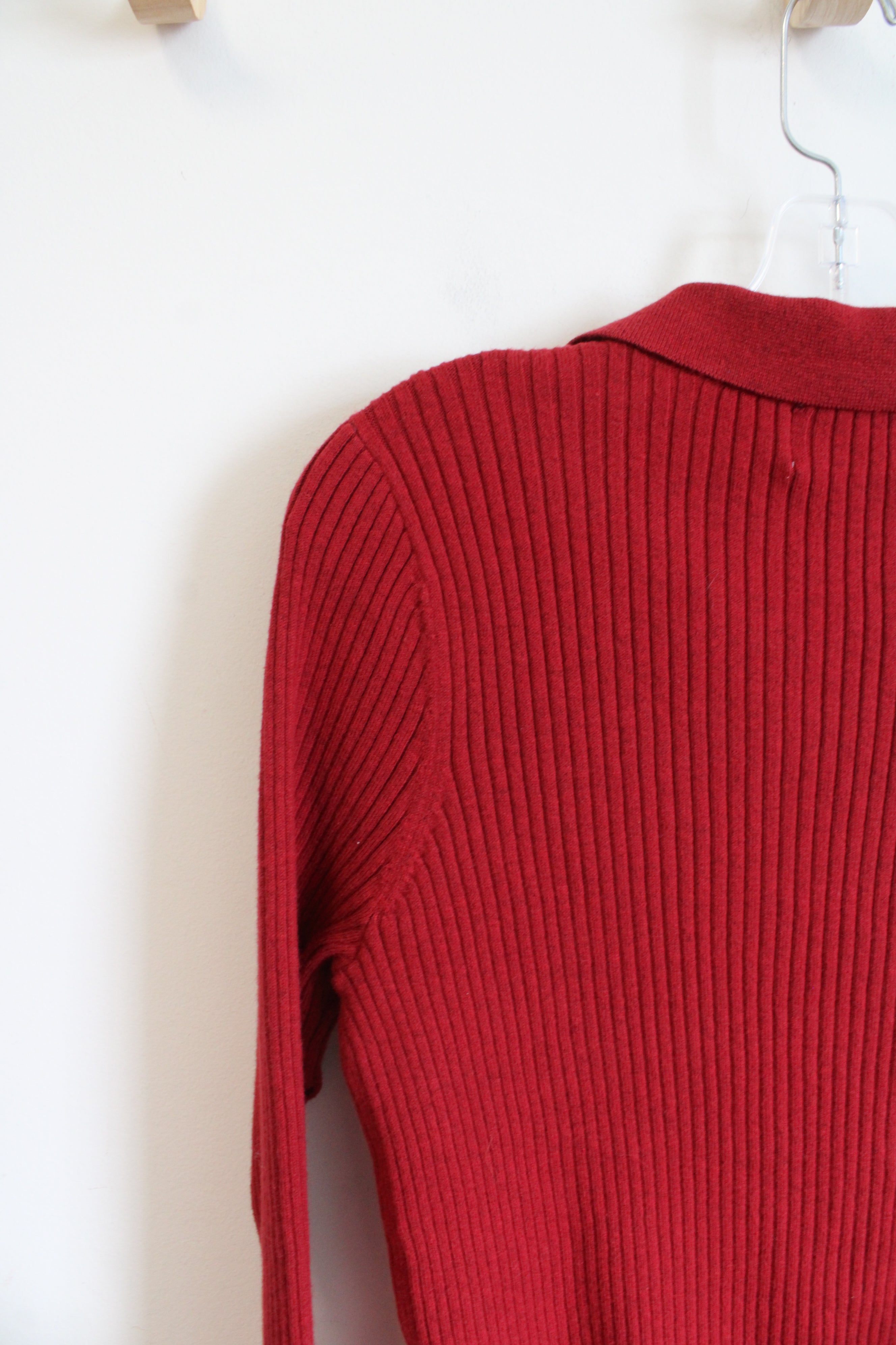 NEW Old Navy Red Ribbed Collared Long Sleeved Top | XL Tall