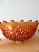 Vintage Fenton Orange Tree Marigold Carnival Glass Punch Bowl & Glasses Set Of 9
