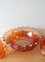 Vintage Fenton Orange Tree Marigold Carnival Glass Punch Bowl & Glasses Set Of 9