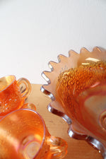 Vintage Fenton Orange Tree Marigold Carnival Glass Punch Bowl & Glasses Set Of 9