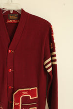 Sportcraft Letterman Wool Vintage Maroon Red Cardigan | S