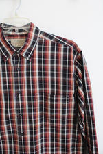 Cabela's Black Red Orange Plaid Button Down Shirt | L Tall