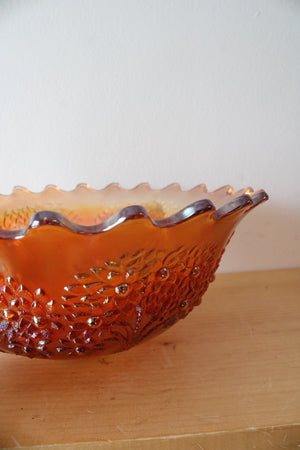 Vintage Fenton Orange Tree Marigold Carnival Glass Punch Bowl & Glasses Set Of 9