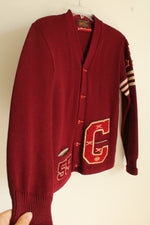 Sportcraft Letterman Wool Vintage Maroon Red Cardigan | S