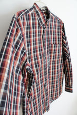 Cabela's Black Red Orange Plaid Button Down Shirt | L Tall