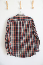 Cabela's Black Red Orange Plaid Button Down Shirt | L Tall