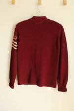 Sportcraft Letterman Wool Vintage Maroon Red Cardigan | S