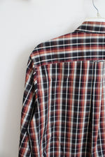 Cabela's Black Red Orange Plaid Button Down Shirt | L Tall