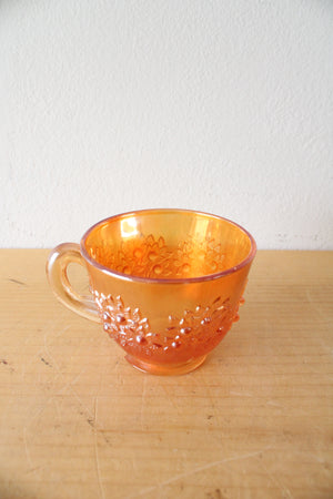 Vintage Fenton Orange Tree Marigold Carnival Glass Punch Bowl & Glasses Set Of 9