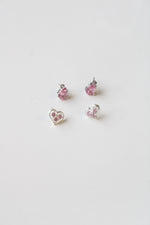Pink Stone Sterling Silver Heart & Teardrop Stone Earrings | Set Of 2