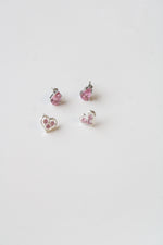 Pink Stone Sterling Silver Heart & Teardrop Stone Earrings | Set Of 2