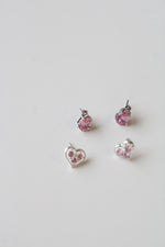 Pink Stone Sterling Silver Heart & Teardrop Stone Earrings | Set Of 2