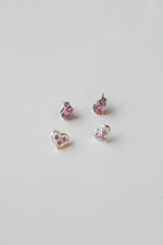 Pink Stone Sterling Silver Heart & Teardrop Stone Earrings | Set Of 2