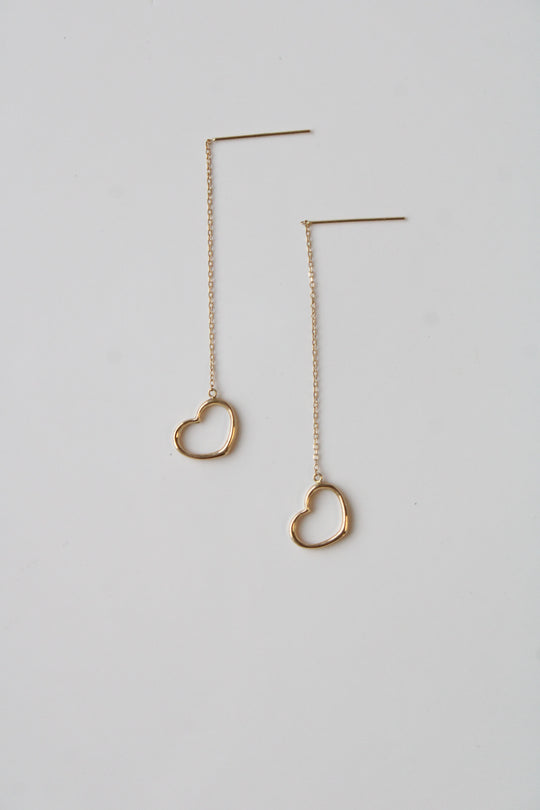 14K Yellow Gold Heart Threader Earrings