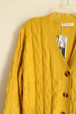 NEW Pretty Garden Mustard Yellow Cable Knit Cardigan | XL