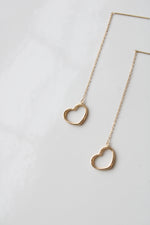 14K Yellow Gold Heart Threader Earrings
