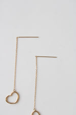 14K Yellow Gold Heart Threader Earrings
