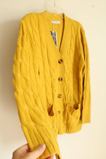 NEW Pretty Garden Mustard Yellow Cable Knit Cardigan | XL