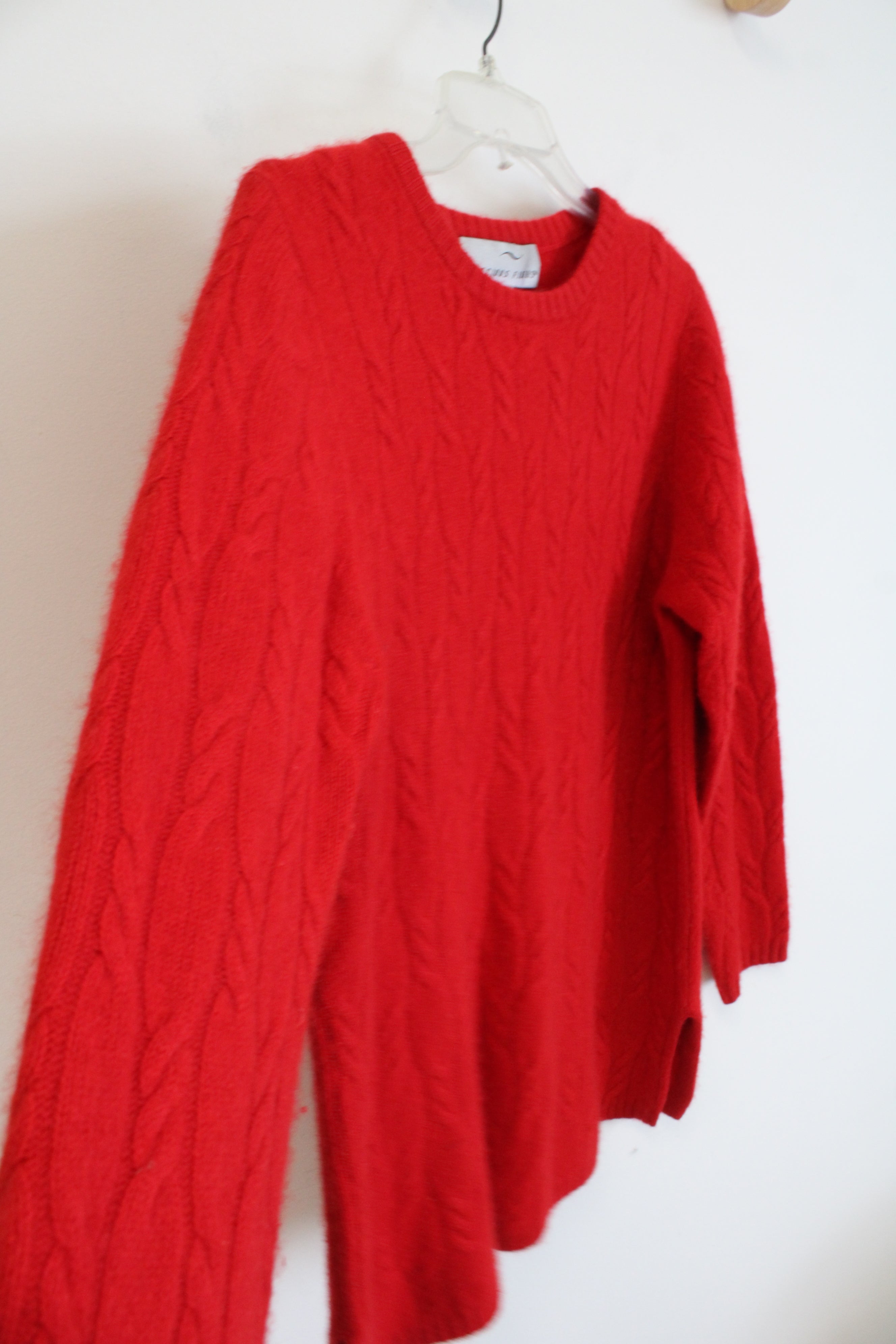 Precious Fibers Red Cable Knit Cashmere Sweater | M