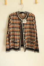 NEW Anne Klein Brown Black Houndstooth Cardigan | L