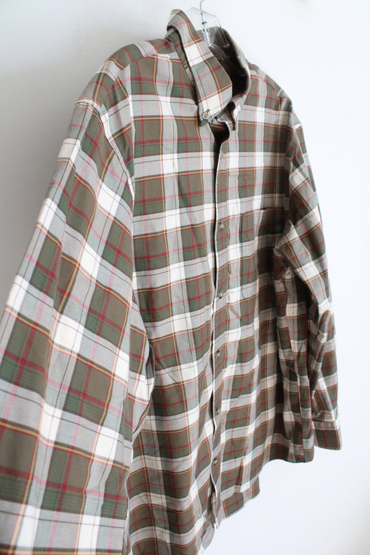 Cabela's Green Cream Red & Yellow Plaid Button Down Shirt | L