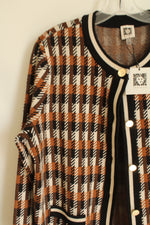 NEW Anne Klein Brown Black Houndstooth Cardigan | L