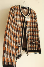 NEW Anne Klein Brown Black Houndstooth Cardigan | L