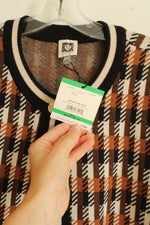 NEW Anne Klein Brown Black Houndstooth Cardigan | L