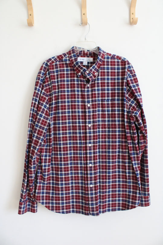 Old Navy Red Blue & White Plaid Button Down Shirt | XXL