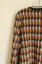 NEW Anne Klein Brown Black Houndstooth Cardigan | L