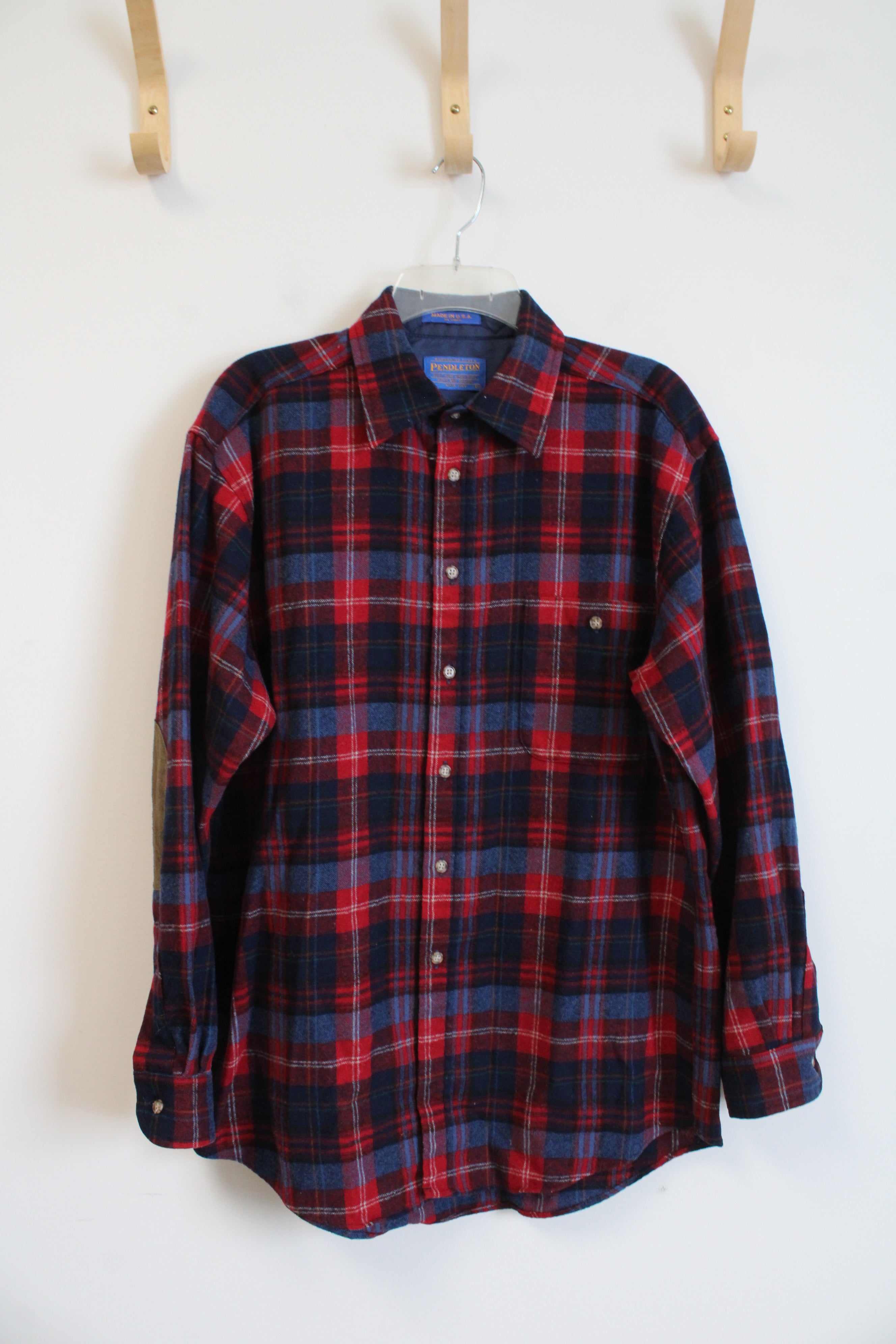 Pendleton Vintage Red & Blue Plaid Wool Button Down Shirt | M