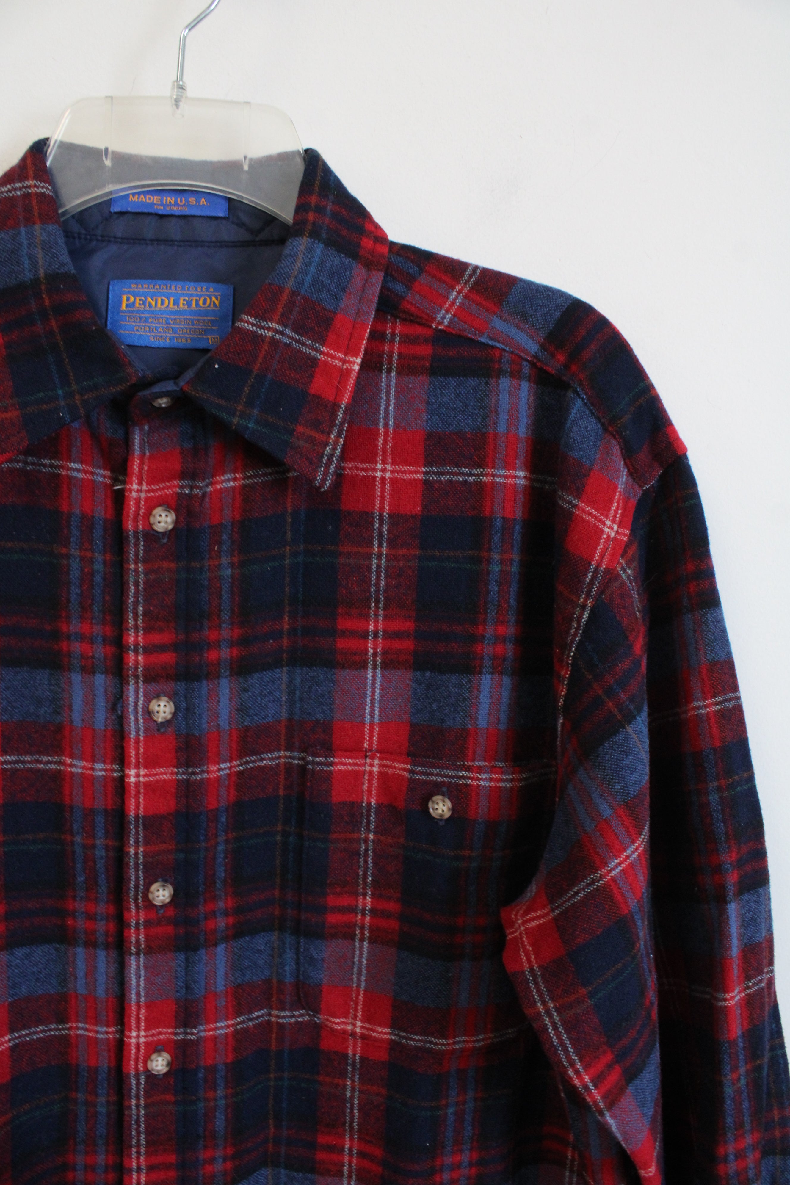 Pendleton Vintage Red & Blue Plaid Wool Button Down Shirt | M
