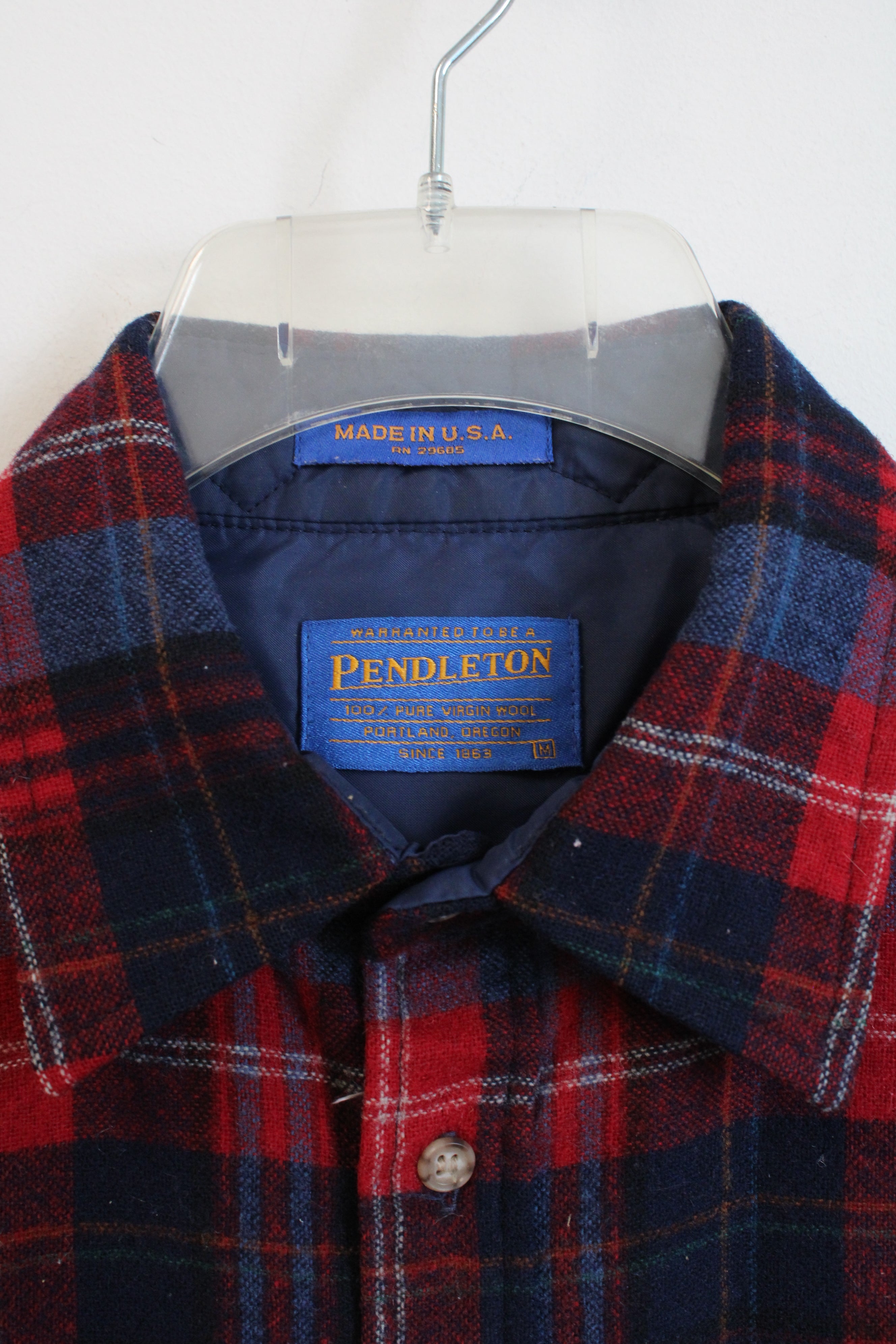 Pendleton Vintage Red & Blue Plaid Wool Button Down Shirt | M