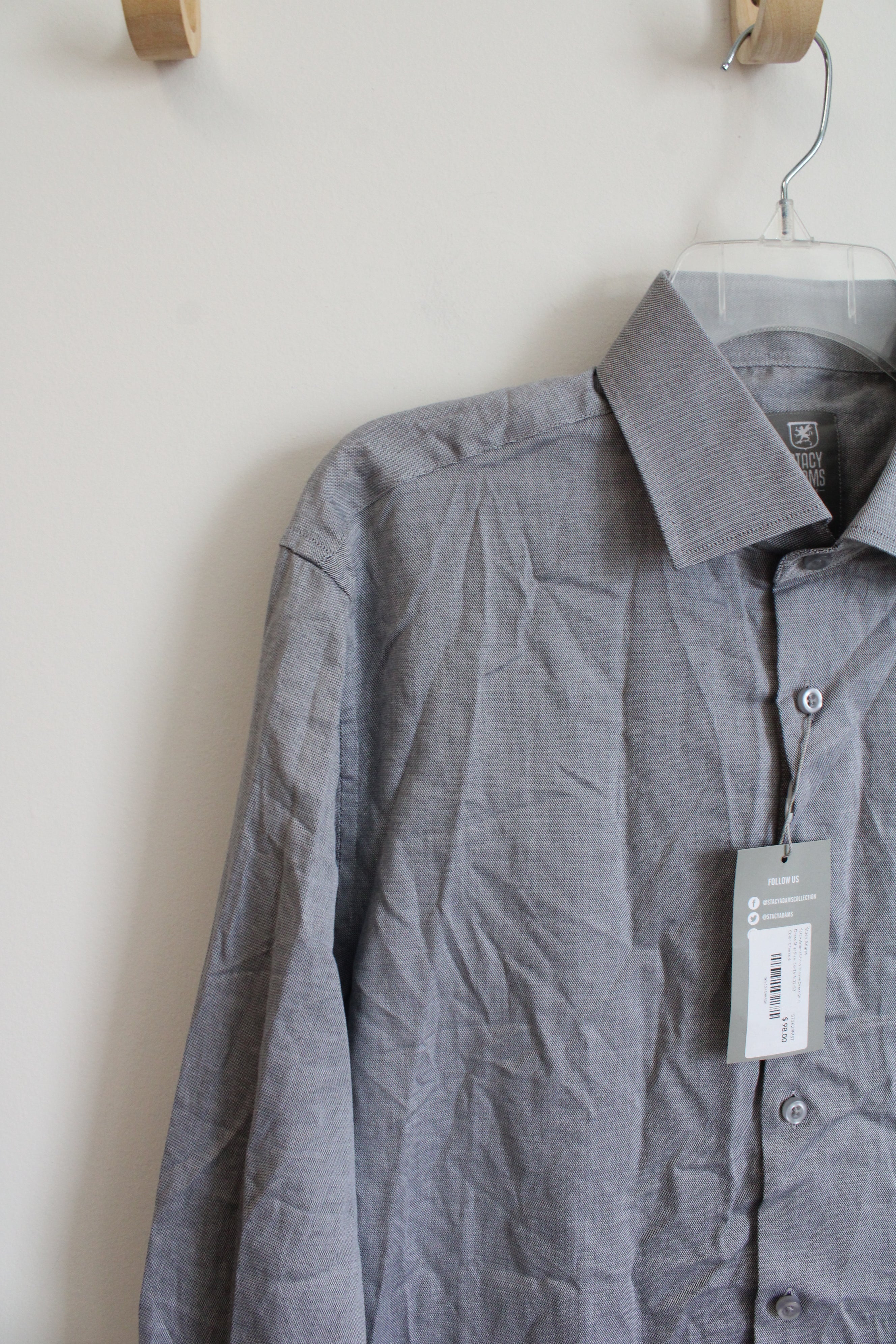 NEW Stacy Adams Modern Fit Micro Weave Charcoal Dress Shirt | L