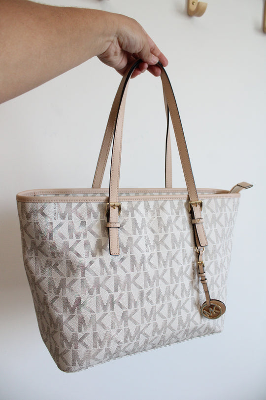 Michael Kors Jet Set Cream & Beige Logo Tote Bag