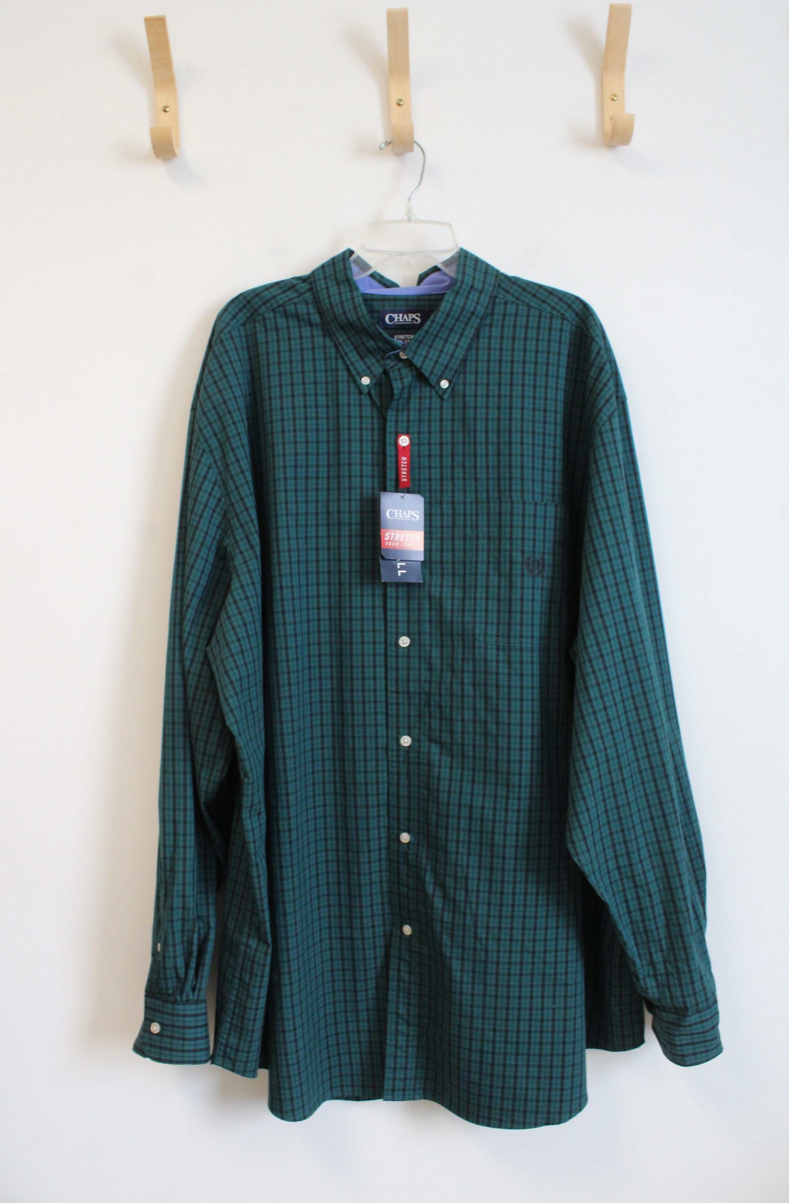 NEW Chaps Green & Black Plaid Button Down Shirt | 3XL