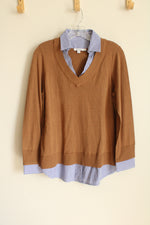 Chico's Brown Sweater Blue Collar Top | 1 (M)