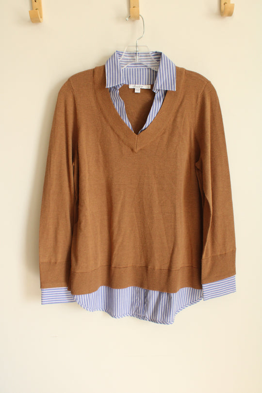 Chico's Brown Sweater Blue Collar Top | 1 (M)
