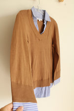 Chico's Brown Sweater Blue Collar Top | 1 (M)
