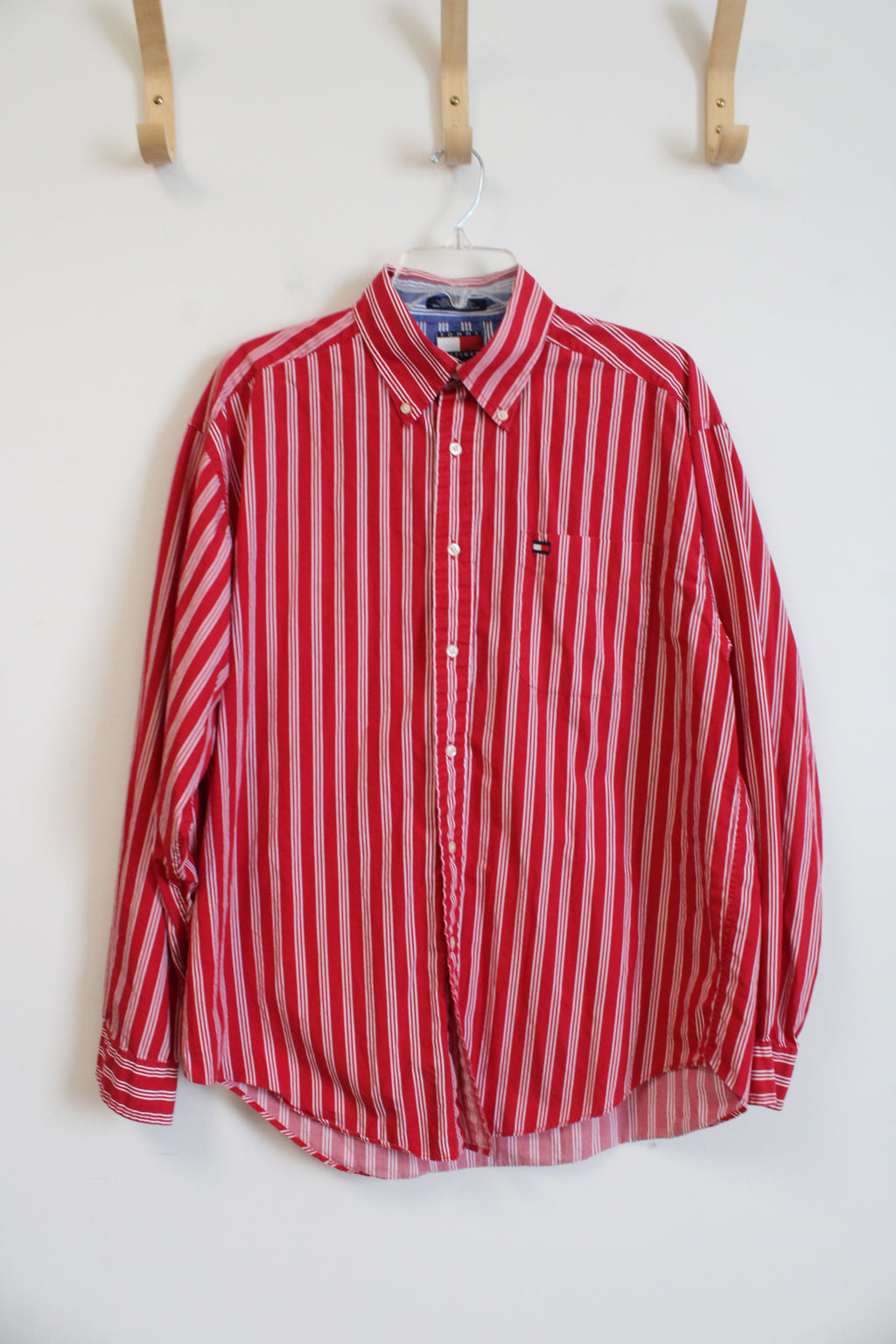Tommy Hilfiger Red & White Striped Button Down Shirt | L