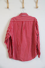 Tommy Hilfiger Red & White Striped Button Down Shirt | L