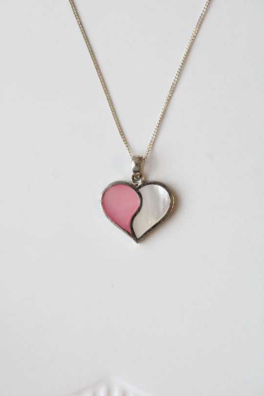Mother Of Pearl Split Heart Sterling Silver Necklace