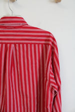 Tommy Hilfiger Red & White Striped Button Down Shirt | L