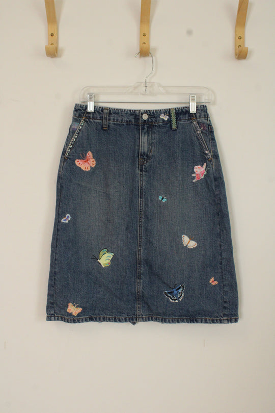 Gap Jeans Butterfly Embroidered Denim Midi Skirt | 4